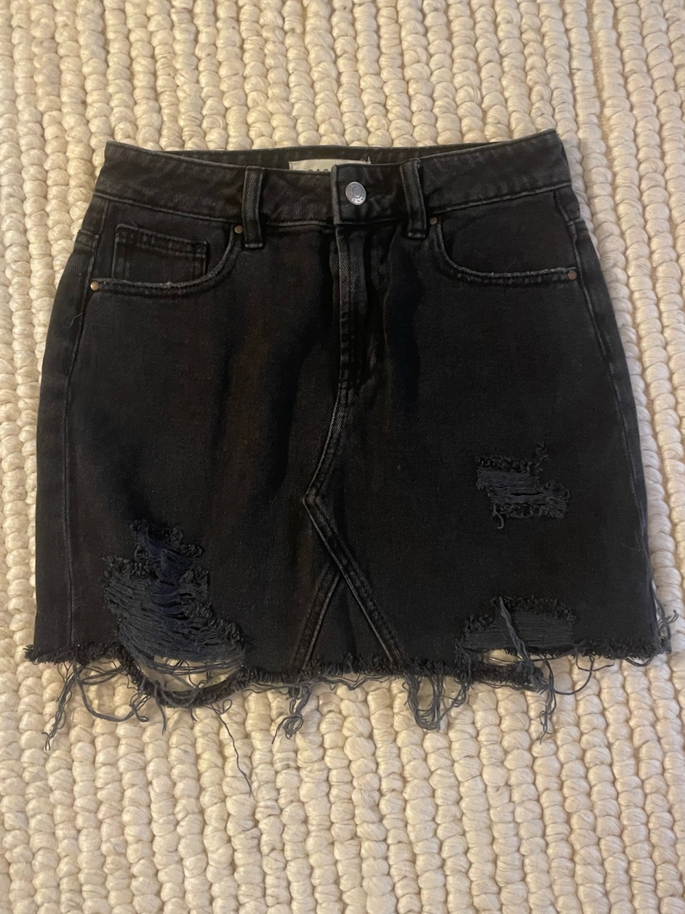 PacSun Black Distressed High-Waist Denim Skirt